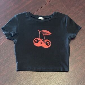 Garage Black Crop Tee with Red Cherry Graphic